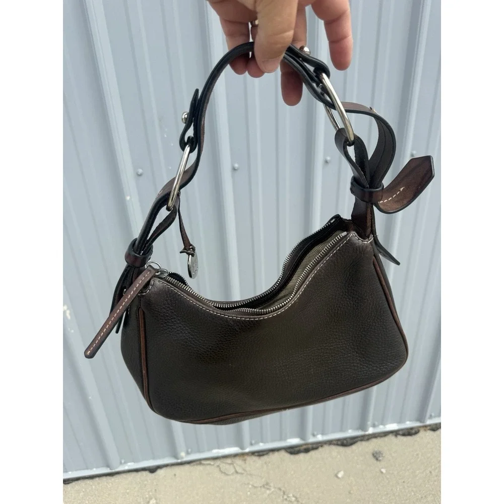 Dooney &‎ Bourke Brown Pebble Leather Small Hobo Shoulder Bag Purse Zip Top USA
